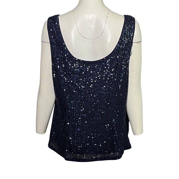 ALEX EVENINGS Size 1X Navy Blue Sequin Tank Top Cascade Jacket Dressy Twinset - Picture 6 of 11